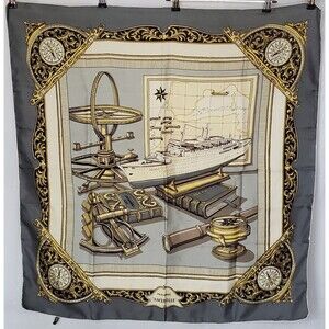 Vintage Soie Silk Scarf Paquetbot MS French Cruise Ship‎ Ancerville MS Minghua